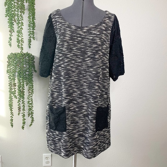 Anthropologie Postmark Black Grey Short Sleeve Knit Dress Women's Size Large L - Picture 2 of 9